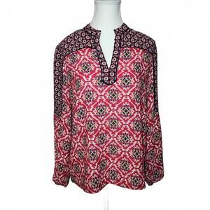 Ann Taylor LOFT Women's Printed Long Sleeve Blouse Size Small Red Polyester